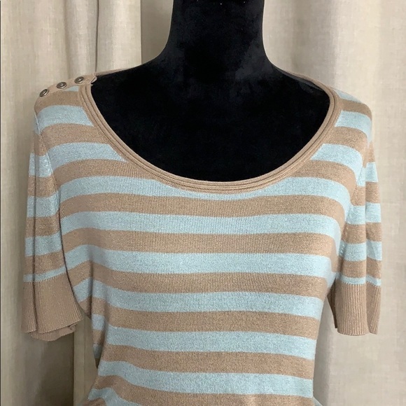 NWT...LOFT lightweight sweater knit top...blue and tan - Picture 3 of 4
